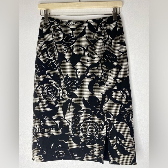 VINTAGE ESCADA MARGARETHA LEY NEW WOOL ROSES PATTERNED PENCIL SKIRT SIZE 34 - Picture 1 of 5